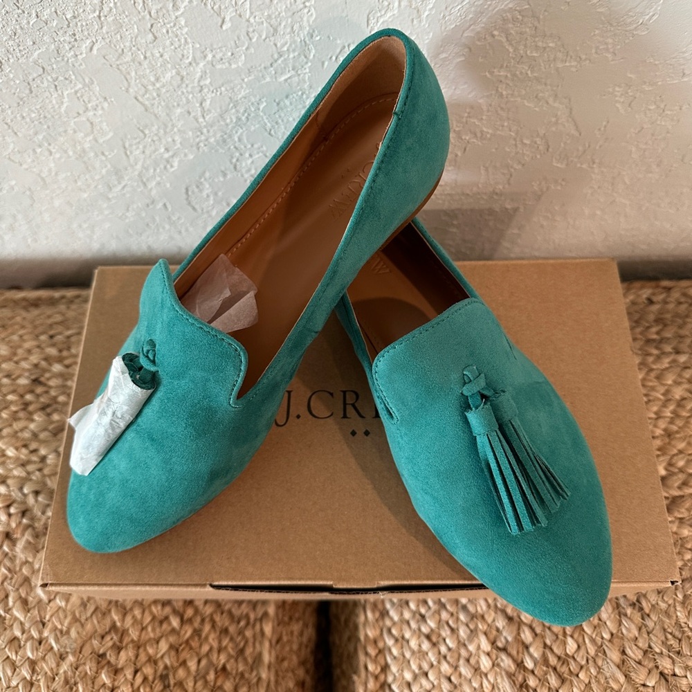 J.Crew Tassel Smoking Loafers Deep Emerald Green Suede Size 7.5 - Picture 5 of 7
